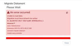 Datamart Migration Error Message