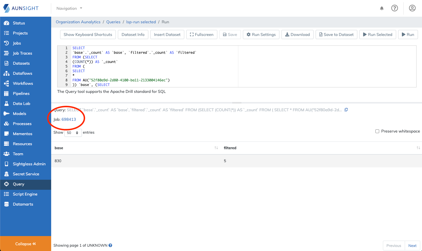 Job Link in Query Output
