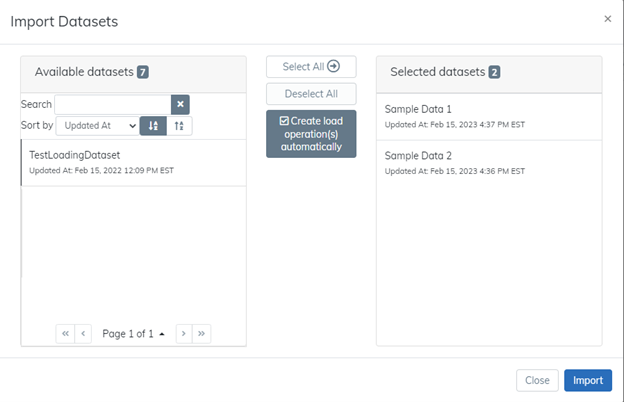 Selecting Import Datasets