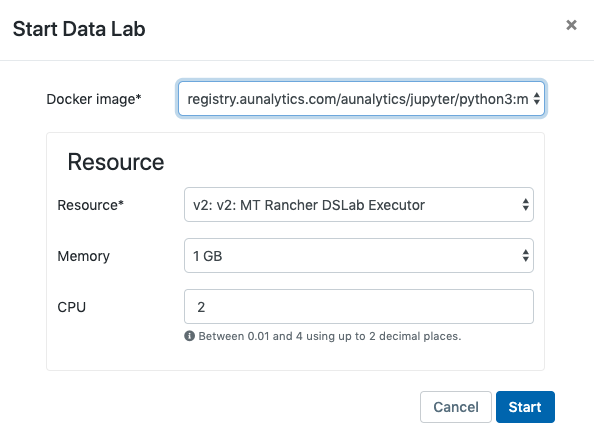 data lab startup dialog