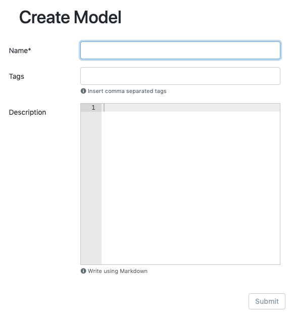 Models creation dialog