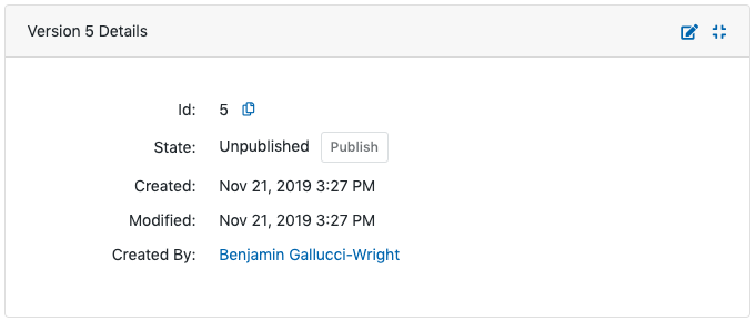 model version details section