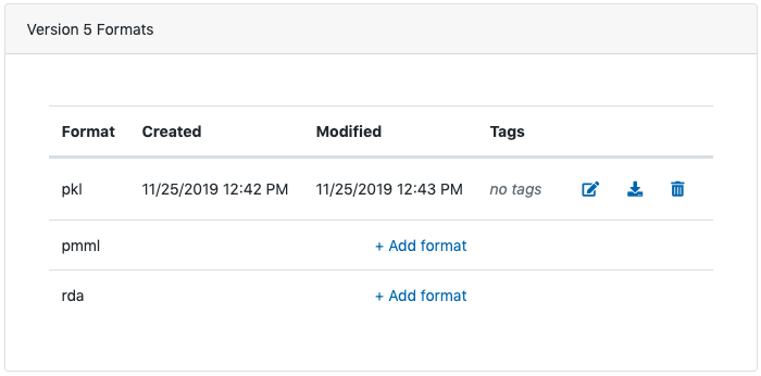 model version formats section