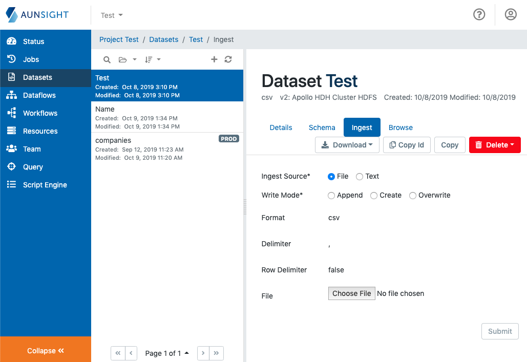 new dataset creation dialog