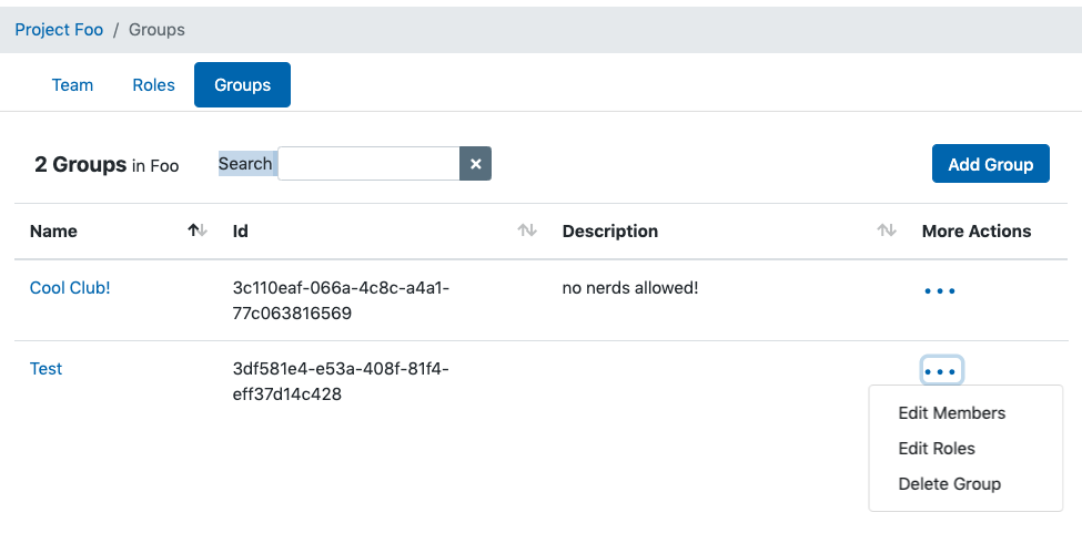 Groups list dropdown