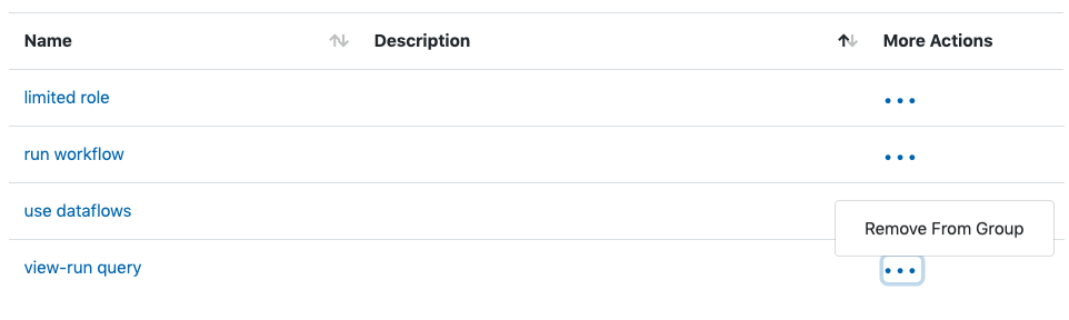Group details with more actions on roles
