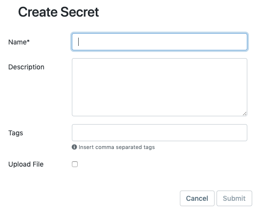 new secret creation dialog