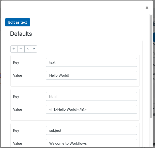 workflow parameters set