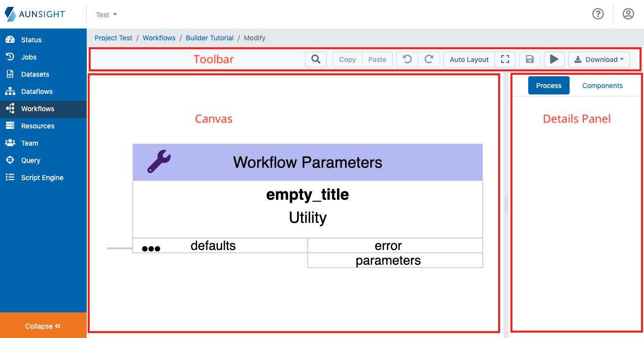 Workflows Builder interface parts