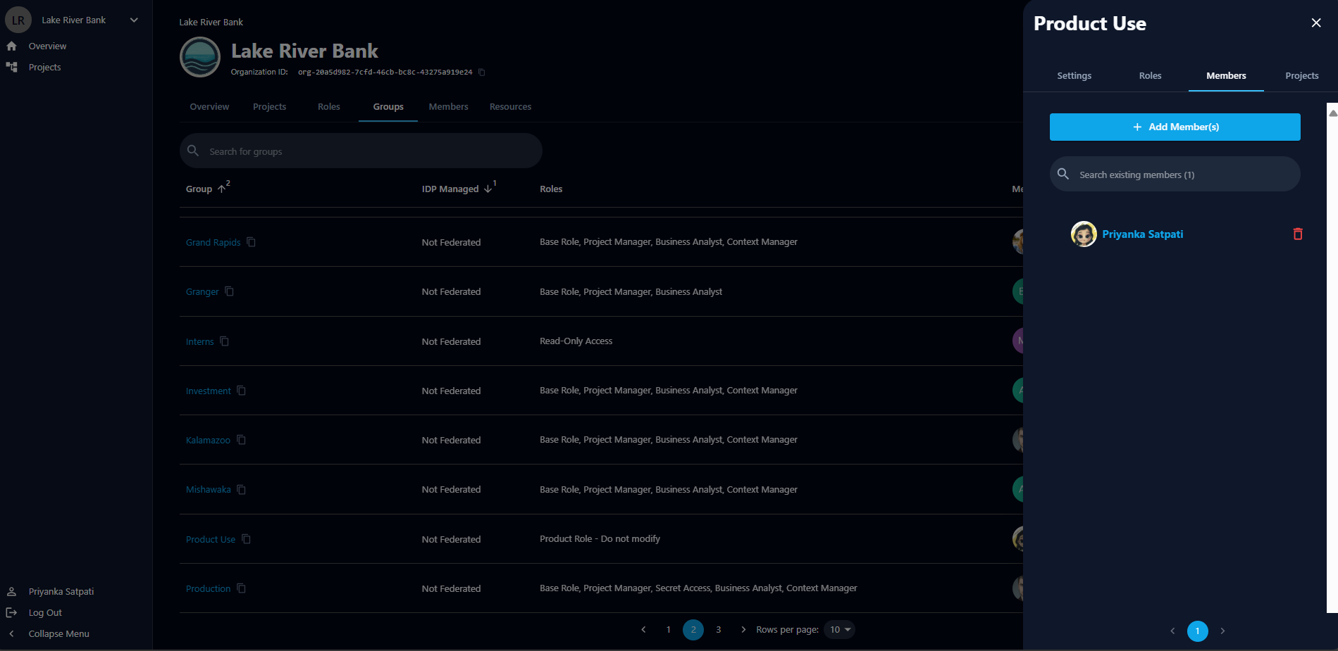 The group Members tab showing the Add Members button and current group members