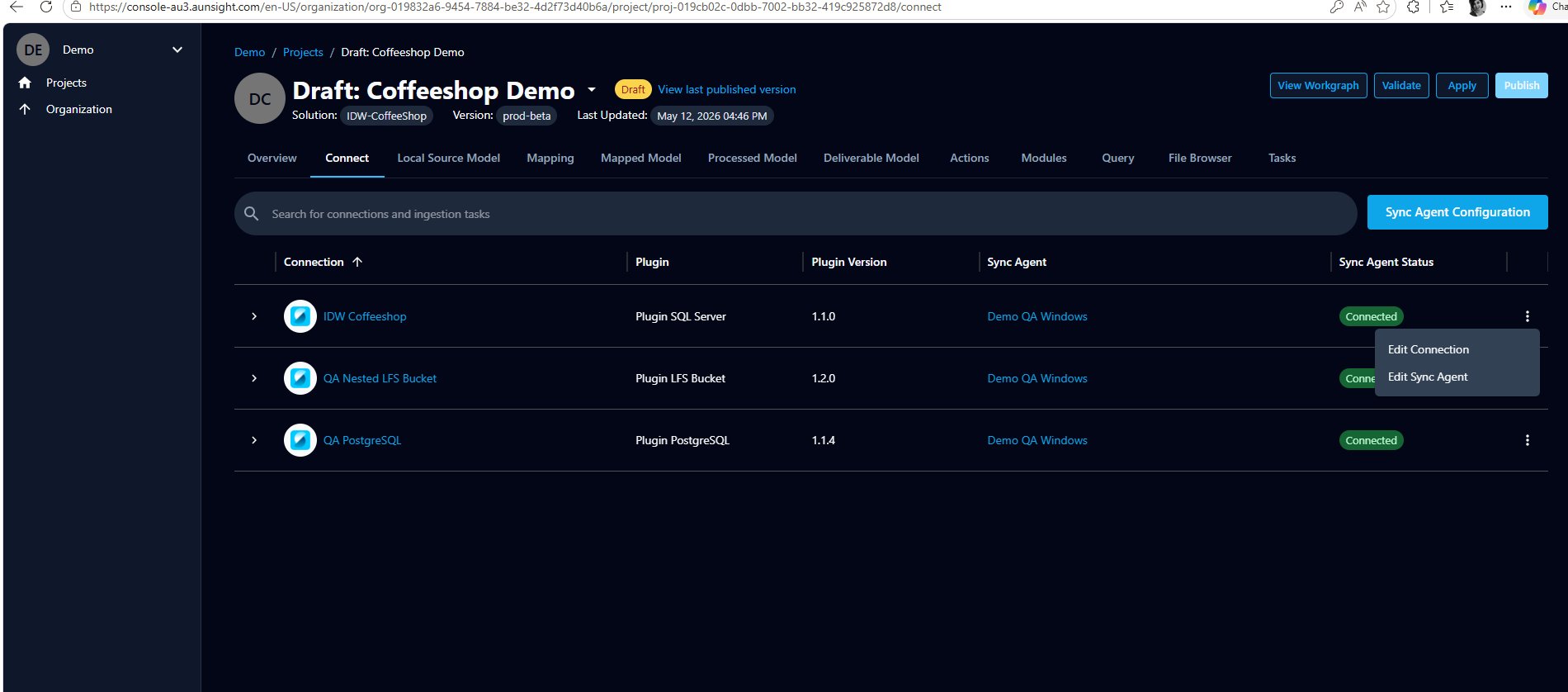 The connection row menu showing Edit Connection and Edit Sync Agent options