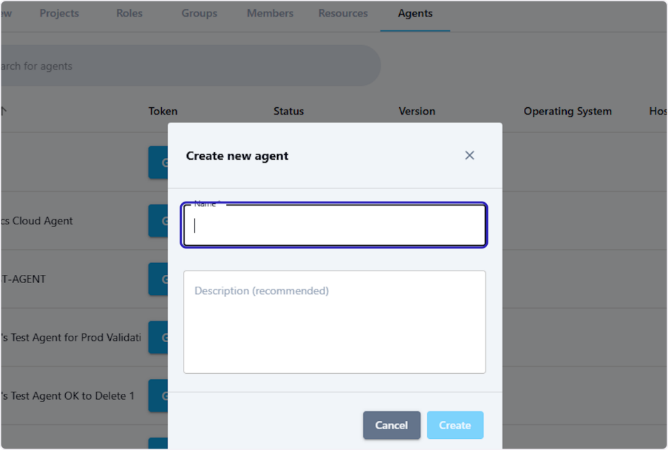 Entering a name for the new agent