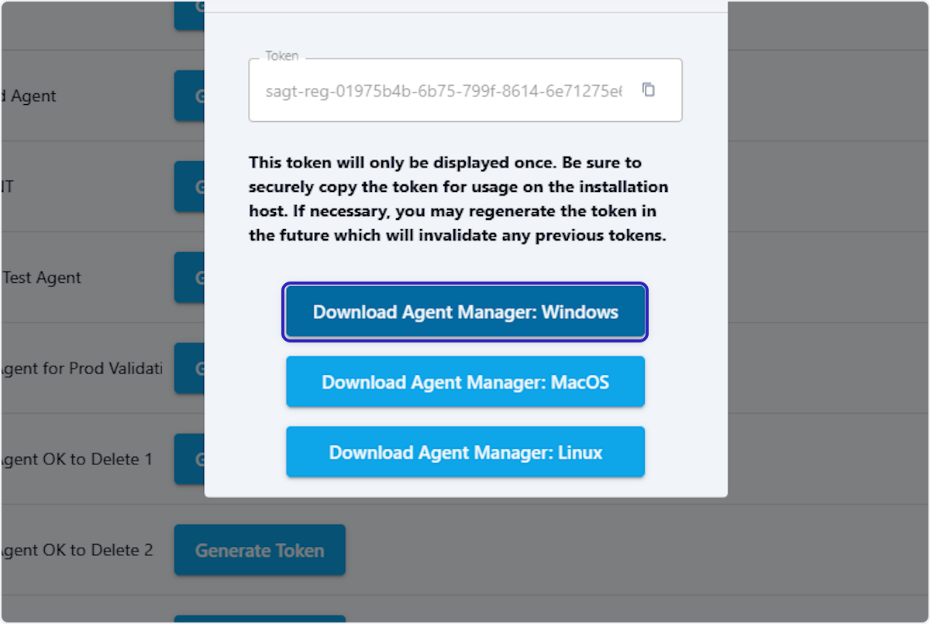 The Download Agent Manager options for Windows, macOS, and Linux
