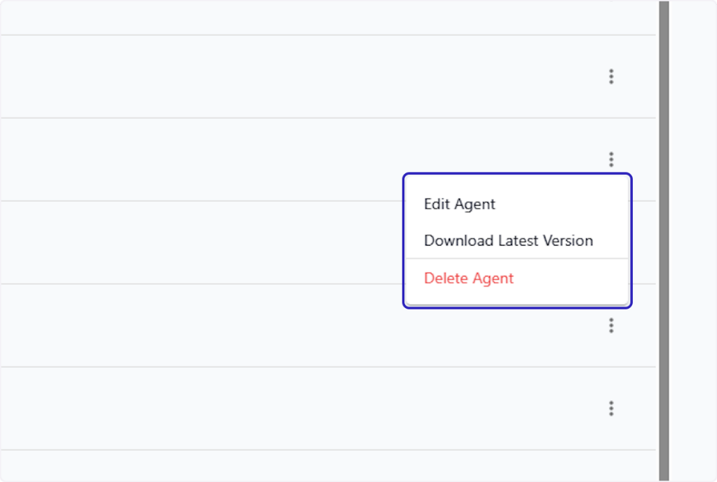 Agent modification options: Edit Agent, Download Latest Version, Delete Agent