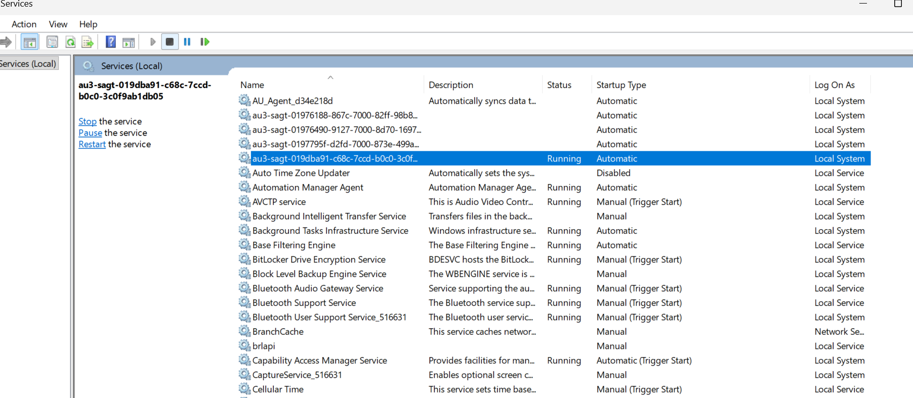 The agent listed in Windows Services