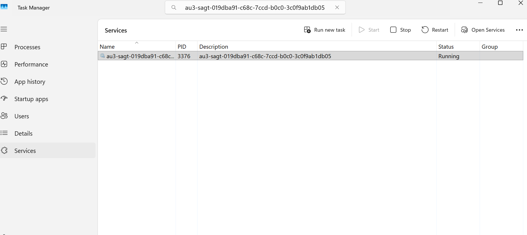 Right-clicking the service and selecting Start