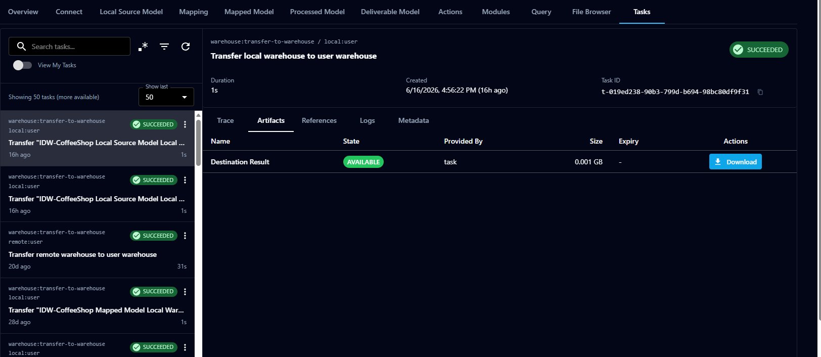 The Artifacts tab showing a downloadable task output
