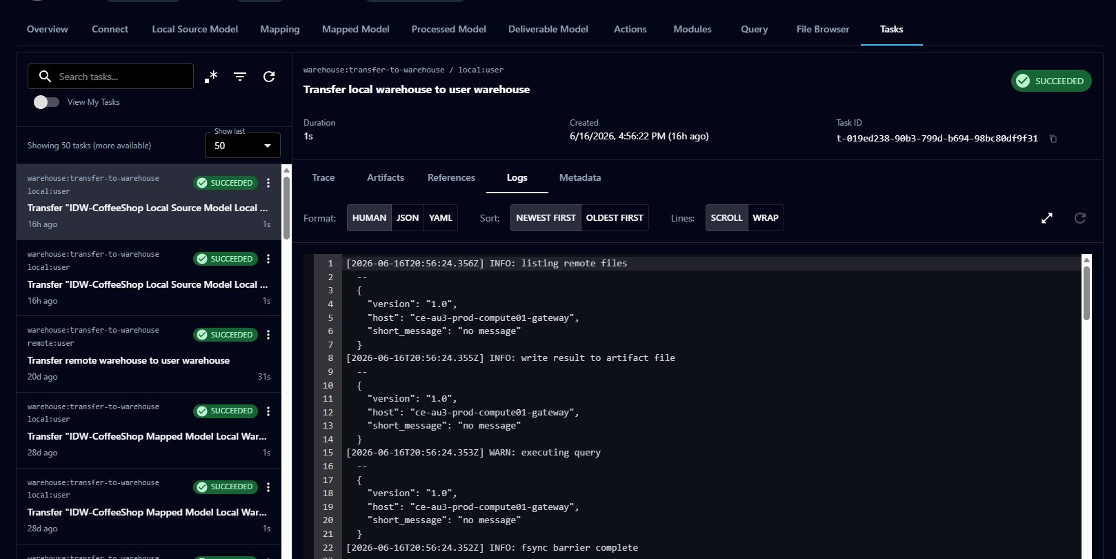 The Logs tab showing task execution logs