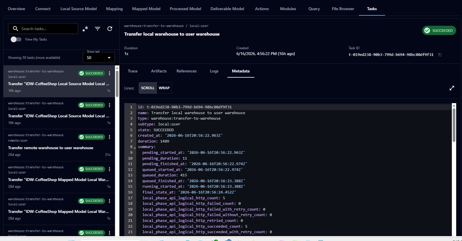 The Metadata tab showing the full task record