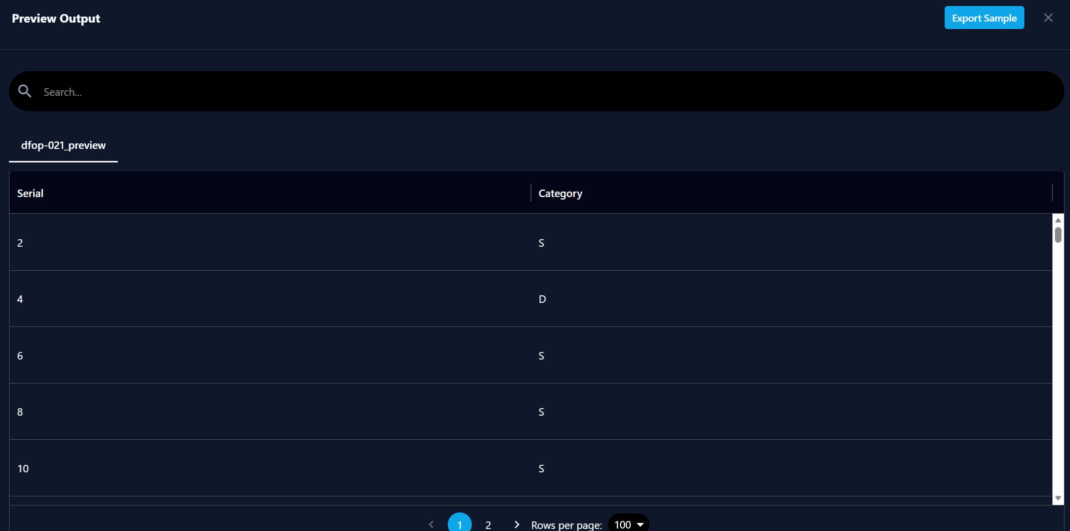 Preview Output showing a sample result set before the dataflow is saved
