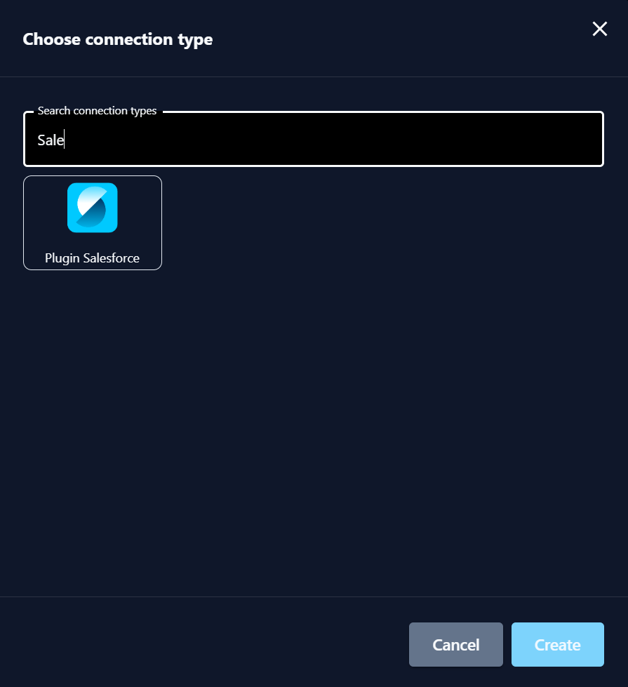 Choosing the Salesforce plugin as a connection type